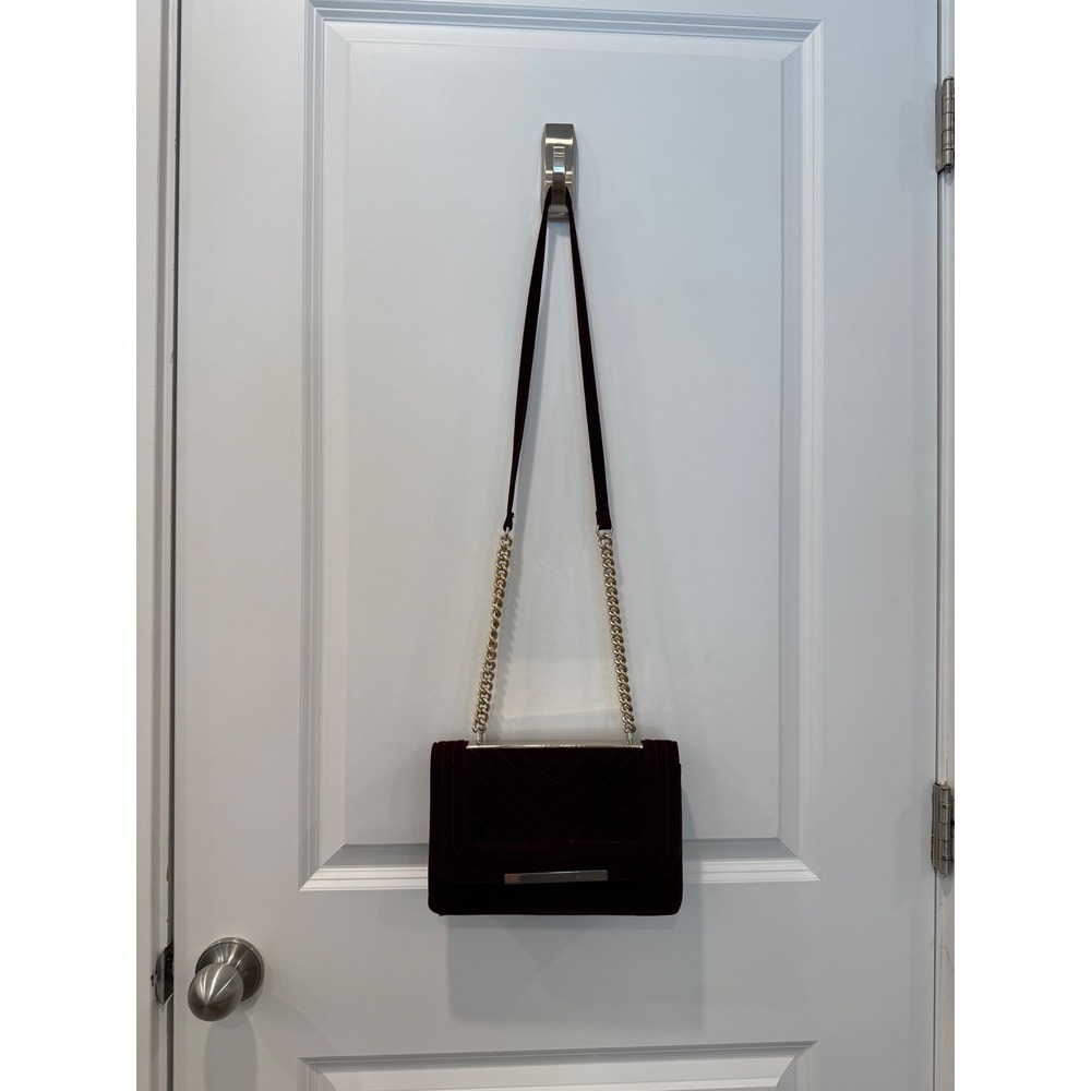 Apt 9 Maroon Velvet Chevron Quilted Crossbody Bag Gold Chain Burgundy Evening - Picture 3 of 7